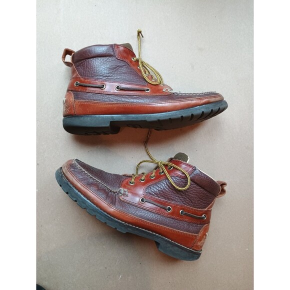 LL Bean Chukka Allagash Bison Brown Leather Moc Toe Boots Men's Size 9